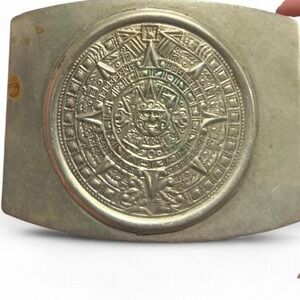 Vintage Silver tone Aztec belt buckle with sun sign (xs1)‎